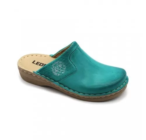 Saboti medicali, de dama, din piele, turcoaz, Leon 360-1